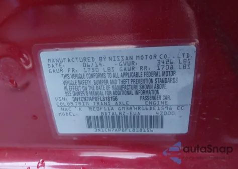 2015 Nissan Versa 1.6 Sv z USA, uszkodzony, nr VIN 3N1CN7AP8FL818156